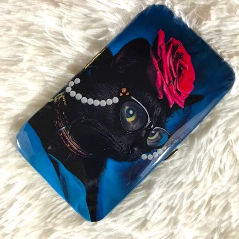 Madame Kitty PVC Frame Push Lock Card Wallet w/Clear Back